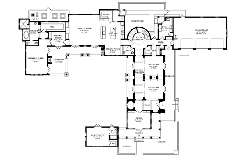 House Design - Floor Plan - Main Floor for Mediterranean House Plan #1058-12 - 4 bed, 4.5 bath