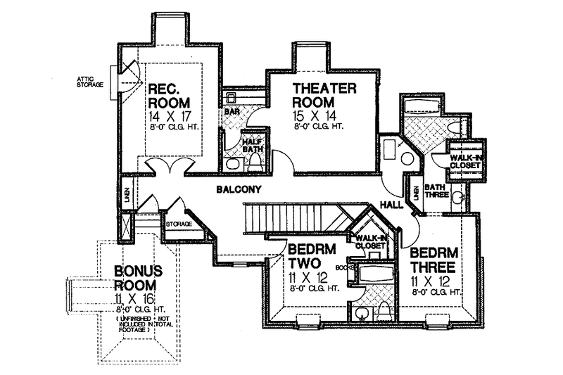 House Blueprint - Floor Plan - Upper Floor for Classical House Plan #310-1201 - 4 bed, 4 bath