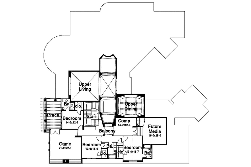 Home Plan - Floor Plan - Upper Floor for Mediterranean House Plan #120-214 - 6 bed, 7.5 bath