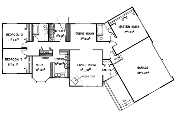 Floor Plan - Main Floor for Contemporary House Plan #60-692 - 3 bed, 2 bath