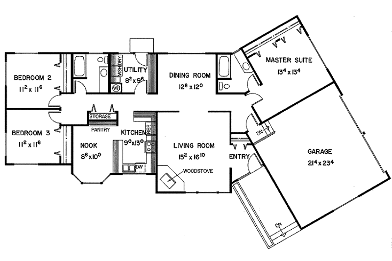 House Blueprint - Floor Plan - Main Floor for Contemporary House Plan #60-692 - 3 bed, 2 bath