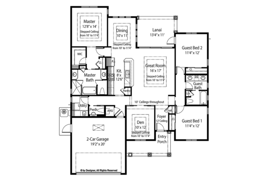 Floor Plan - Main Floor for Mediterranean House Plan #938-33 - 3 bed, 2.5 bath