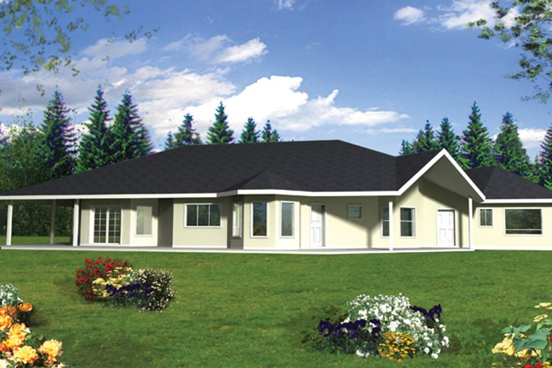 Architectural House Design - Exterior - Rear Elevation 3 for Ranch House Plan #117-847 - 4 bed, 3.5 bath