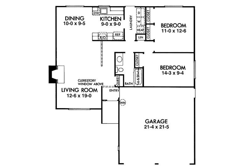Home Plan - Floor Plan - Main Floor for Contemporary House Plan #320-780 - 2 bed, 1 bath