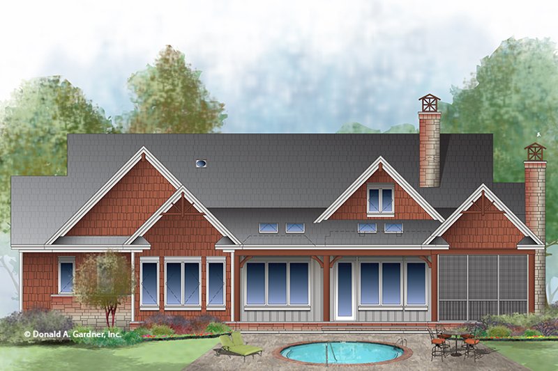 House Blueprint - Exterior - Rear Elevation 1 for Craftsman House Plan #929-998 - 3 bed, 2 bath