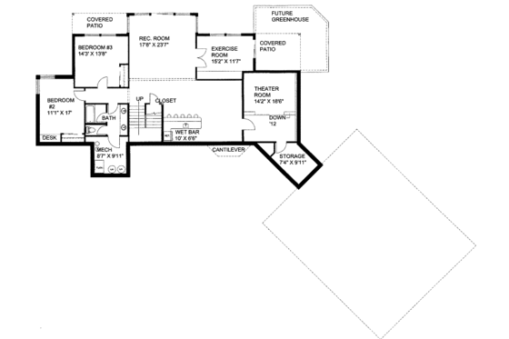 Floor Plan - Lower Floor for Modern House Plan #117-653 - 3 bed, 3.5 bath