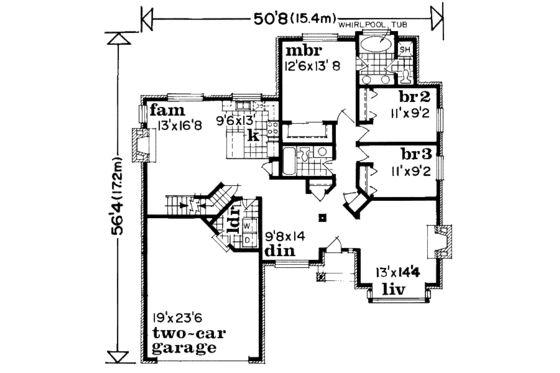 Floor Plan - Main Floor for Traditional House Plan #47-619 - 3 bed, 2 bath
