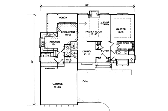 Floor Plan - Main Floor for European House Plan #41-137 - 3 bed, 2.5 bath