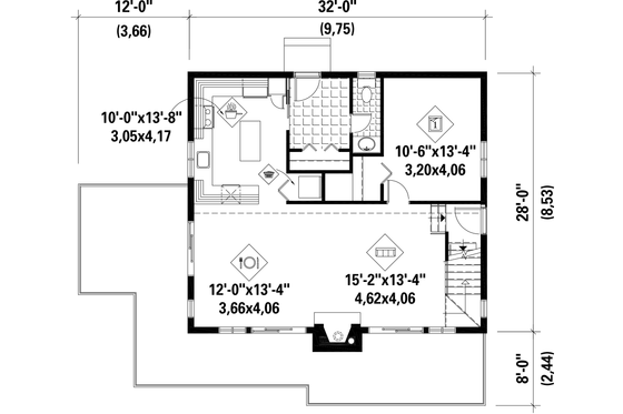 Floor Plan - Main Floor for Cabin House Plan #25-4587 - 3 bed, 1 bath