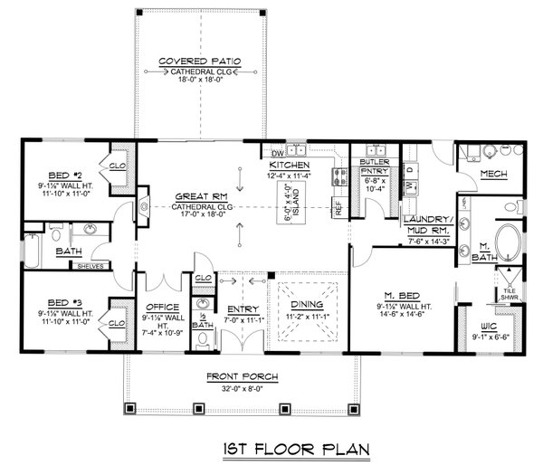 House Blueprint - Floor Plan - Main Floor for Farmhouse House Plan #1064-509 - 3 bed, 2.5 bath