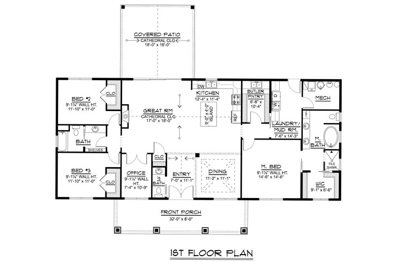 House Blueprint - Floor Plan - Main Floor for Farmhouse House Plan #1064-509 - 3 bed, 2.5 bath