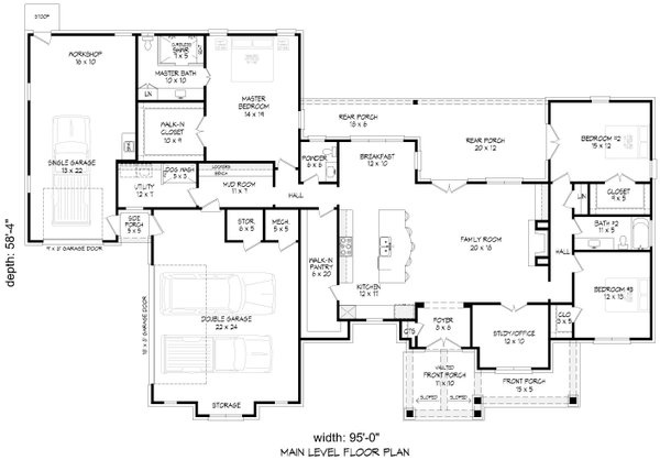 Country Floor Plan - Main Floor Plan #932-1229