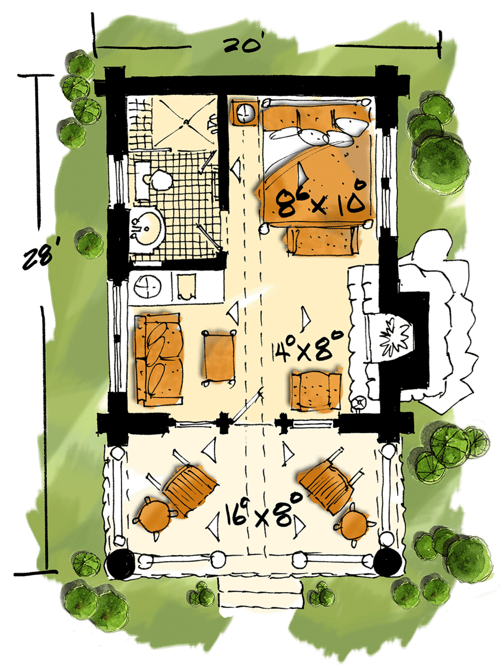 Log Style House Plan 1 Beds 1 Baths 360 Sq/Ft Plan 942