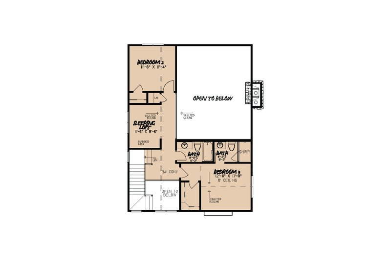 House Blueprint - Floor Plan - Upper Floor for Cabin House Plan #923-25 - 3 bed, 4.5 bath