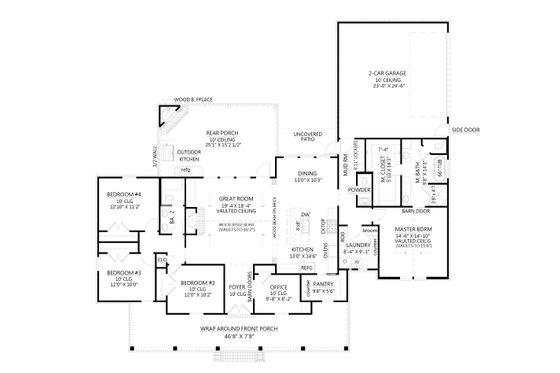 Floor Plan - Main Floor for Farmhouse House Plan #1074-31 - 4 bed, 2.5 bath