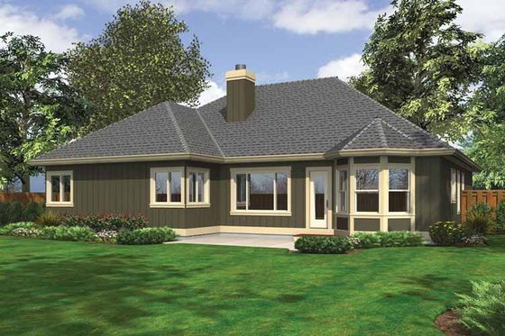 Exterior - Rear Elevation for Ranch House Plan #132-535 - 3 bed, 2 bath