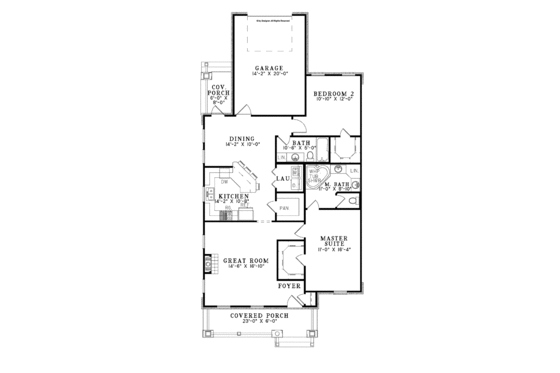 Floor Plan - Main Floor for Craftsman House Plan #17-3361 - 2 bed, 2 bath