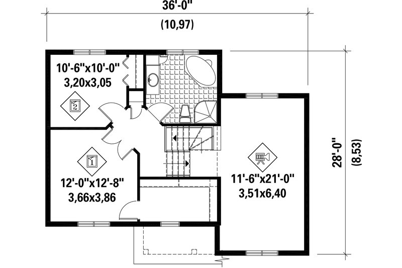 House Plan Design - Floor Plan - Upper Floor for European House Plan #25-4563 - 2 bed, 1 bath