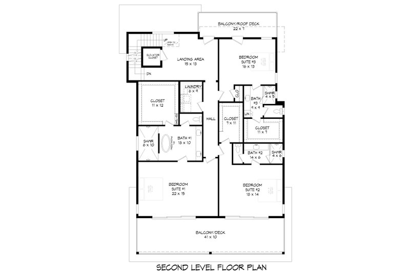 House Blueprint - Floor Plan - Upper Floor for Contemporary House Plan #932-1401 - 4 bed, 5 bath