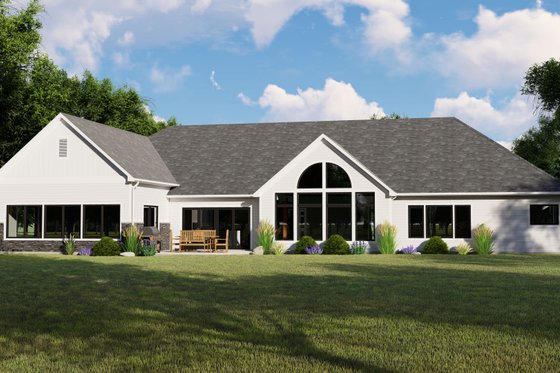 Exterior - Rear Elevation for Ranch House Plan #1064-64 - 3 bed, 2.5 bath