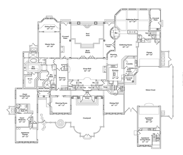House Plan Design - Mediterranean Floor Plan - Main Floor Plan #417-817