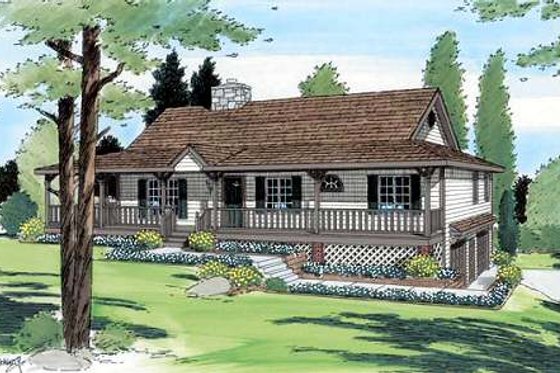 Exterior - Front Elevation for Farmhouse House Plan #312-599 - 3 bed, 2 bath