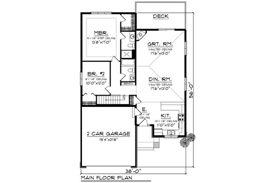 Floor Plan - Main Floor for Ranch House Plan #70-1235 - 2 bed, 2 bath
