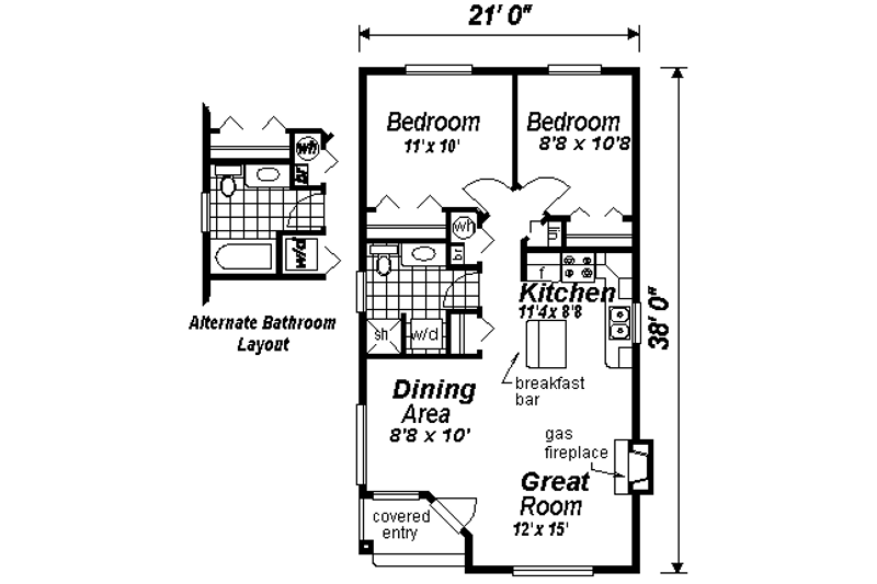 House Plan Design - Floor Plan - Main Floor for Tudor House Plan #18-1045 - 2 bed, 1 bath