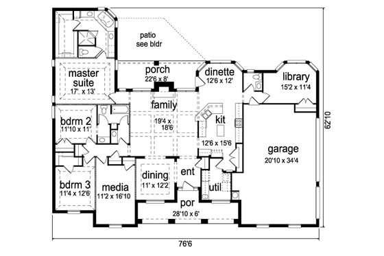 Floor Plan - Main Floor for European House Plan #84-625 - 3 bed, 2.5 bath