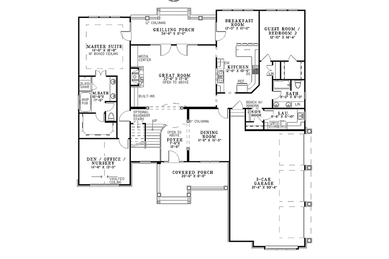 Home Plan - Floor Plan - Main Floor for Craftsman House Plan #17-3045 - 4 bed, 0 bath