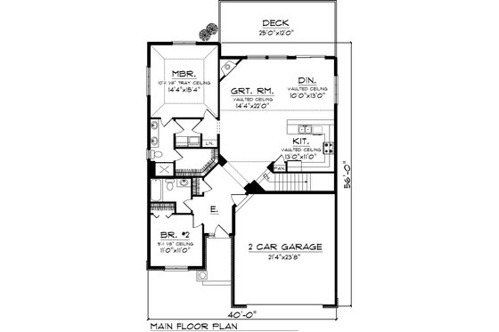 Floor Plan - Main Floor for Ranch House Plan #70-1041 - 2 bed, 2 bath