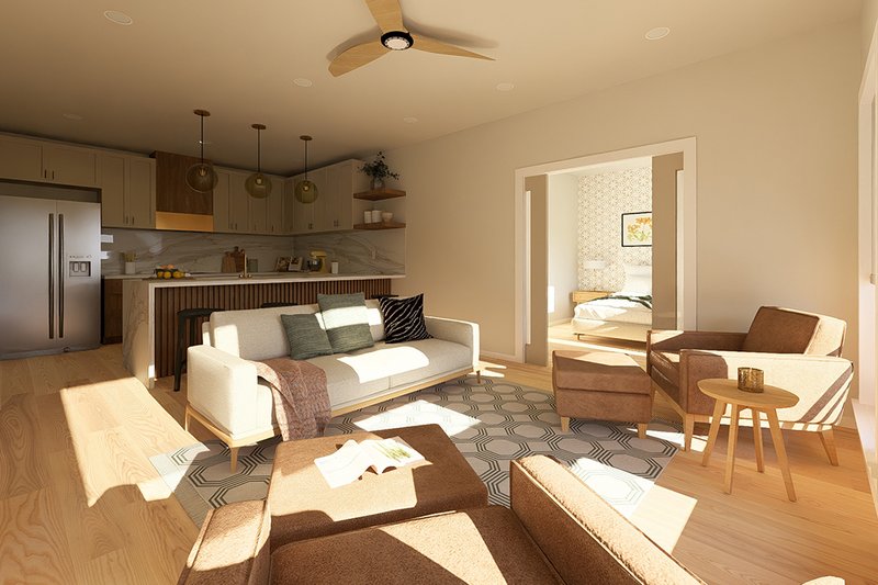 Dream House Plan - Interior - Family Room 1 for Barndominium House Plan #126-305 - 2 bed, 2 bath