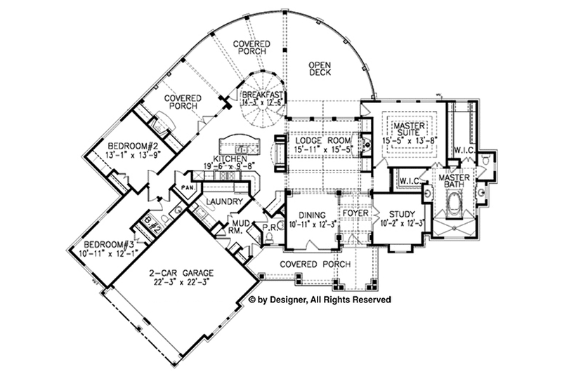 House Blueprint - Floor Plan - Main Floor for Craftsman House Plan #54-338 - 3 bed, 2.5 bath