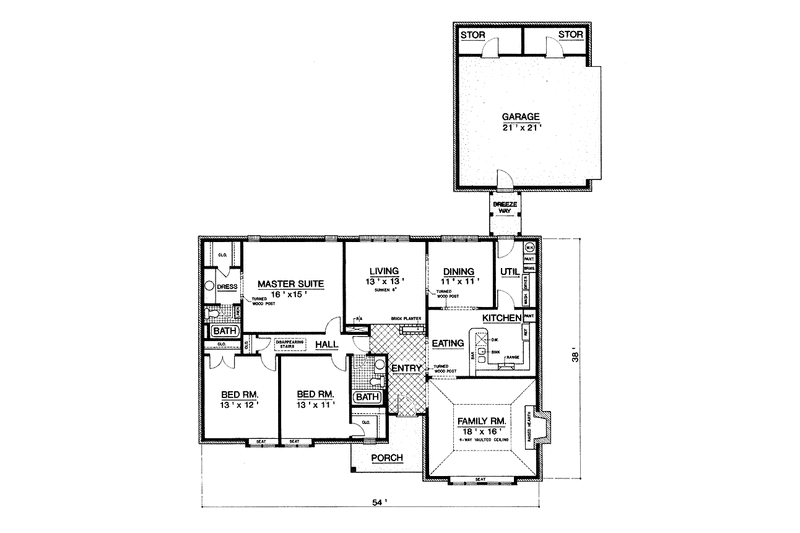 Home Plan - Floor Plan - Main Floor for Country House Plan #45-493 - 3 bed, 2 bath