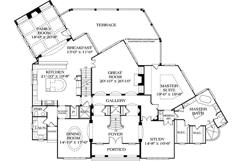 Architectural House Design - Floor Plan - Main Floor for Mediterranean House Plan #453-326 - 5 bed, 4.5 bath