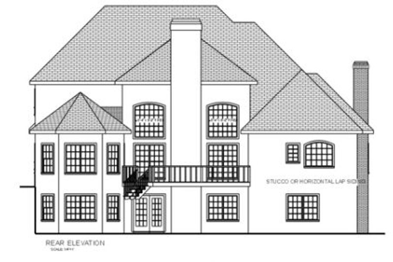 Home Plan - Exterior - Rear Elevation for European House Plan #56-204 - 4 bed, 3.5 bath