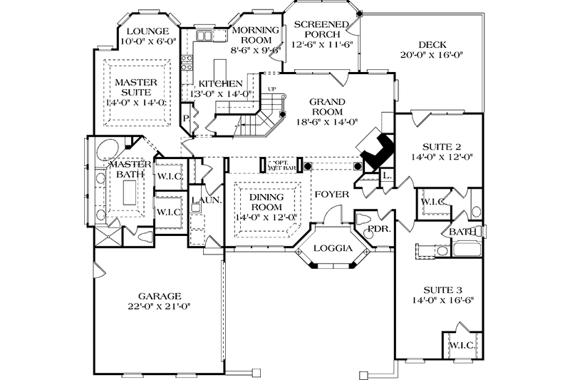 Architectural House Design - Floor Plan - Main Floor for Country House Plan #453-390 - 3 bed, 2.5 bath