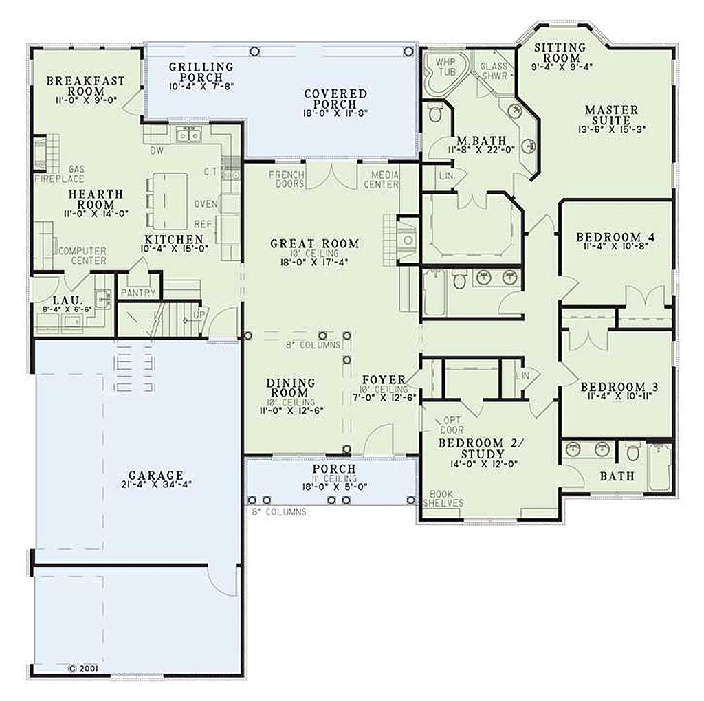 European Style House Plan 4 Beds 3 Baths 2405 Sq Ft Plan 17 2060 Builderhouseplans Com