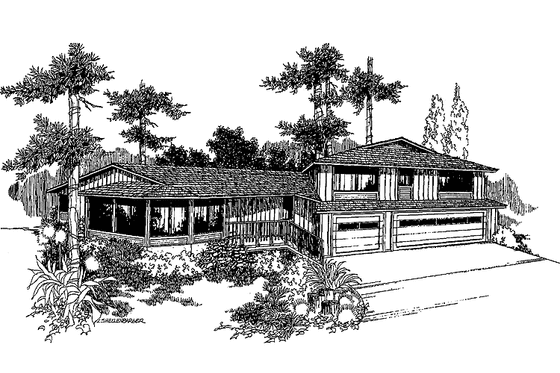 Exterior - Front Elevation 3 for Prairie House Plan #60-931 - 3 bed, 3 bath