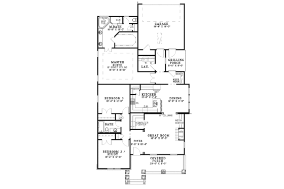 Floor Plan - Main Floor for Craftsman House Plan #17-3012 - 3 bed, 2 bath