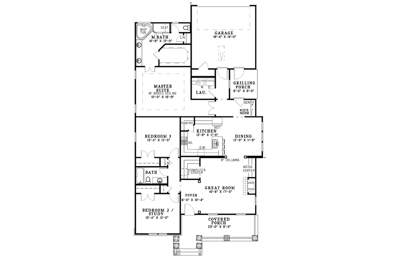 Home Plan - Floor Plan - Main Floor for Craftsman House Plan #17-3012 - 3 bed, 2 bath