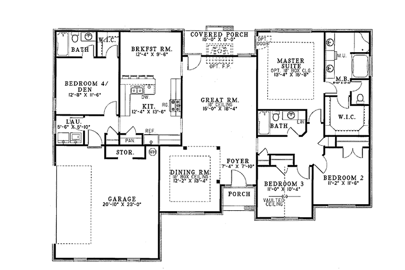 House Design - Floor Plan - Main Floor for Ranch House Plan #17-2934 - 4 bed, 3 bath