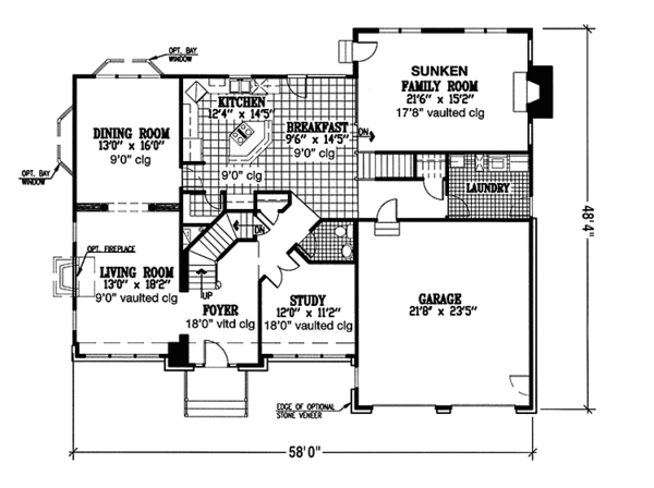 Architectural House Design - Colonial Floor Plan - Main Floor Plan #953-29