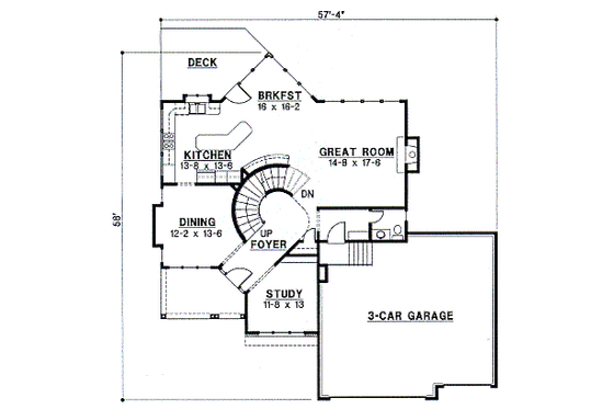 Floor Plan - Main Floor for European House Plan #67-128 - 4 bed, 3.5 bath
