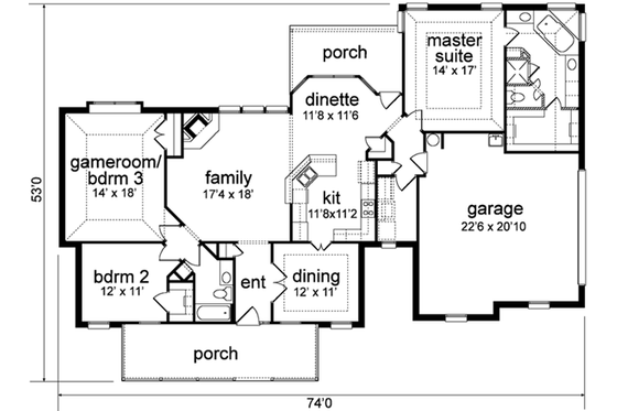 Floor Plan - Main Floor for Country House Plan #84-163 - 3 bed, 2 bath