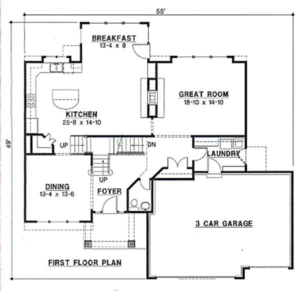 Floor Plan - Main Floor for Traditional House Plan #67-167 - 4 bed, 4 bath