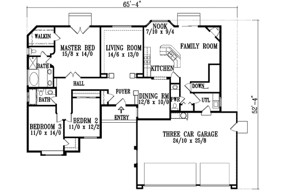 Floor Plan - Main Floor for Ranch House Plan #1-760 - 3 bed, 2.5 bath