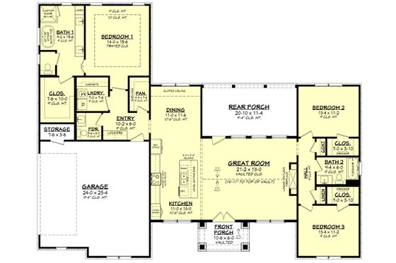 Floor Plan - Main Floor for Ranch House Plan #430-252 - 3 bed, 2.5 bath