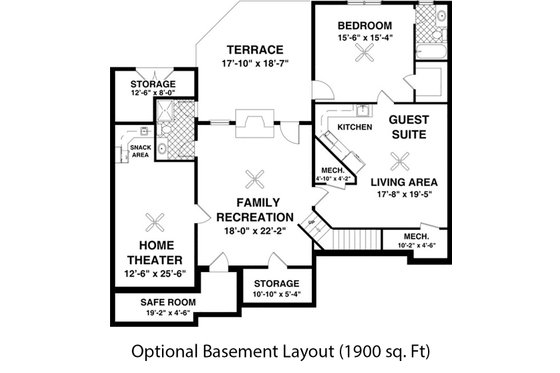 Floor Plan - Lower Floor for Craftsman House Plan #56-633 - 3 bed, 2 bath