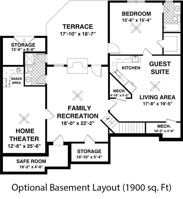 Craftsman Floor Plan - Lower Floor Plan #56-633